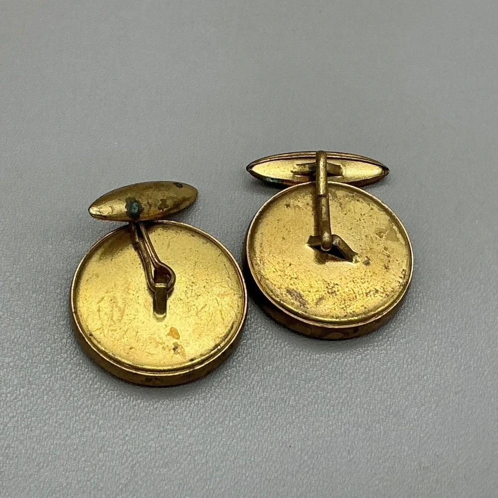 Vintage Horse Rider Equestrian Round Gold Tone Cufflinks Western Cowboy Rodeo
